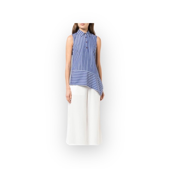new Derek Lam 10 Crosby ♚ Asymmetrical Hem Sleeveless Striped Top ♚ Blue ♚ 2 - Picture 6 of 16